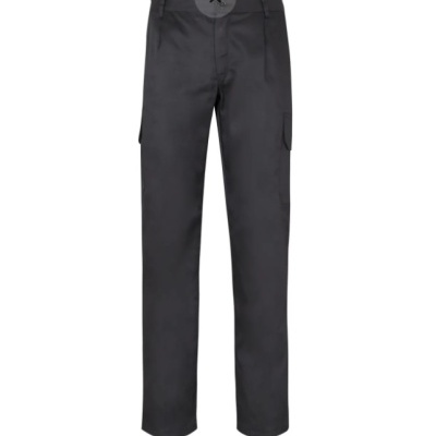 Calças pretas com bolsos, cós elástico e botão