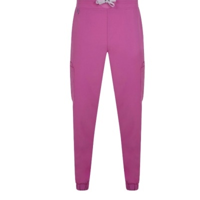 Calças cor de rosa com cordão e bolsos laterais isoladas em fundo branco