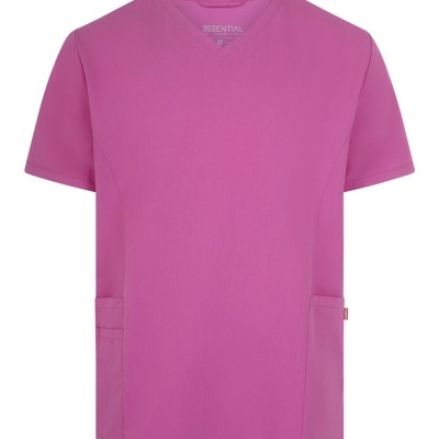Camisola médica cor-de-rosa com decote em V e bolsos frontais