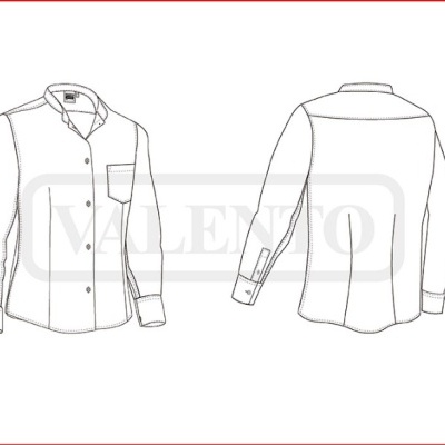 Desenho técnico de camisa branca, vista frontal e traseira