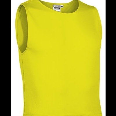 Camisola sem mangas amarela com gola redonda e etiqueta interior