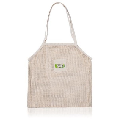Avental branco/bege claro com alças e etiqueta com texto 'earth'