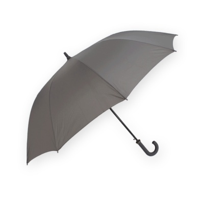 Guarda-chuva cinzento aberto com pega curva preta