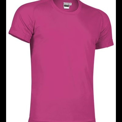 Camiseta rosa de algodão com gola redonda e mangas curtas