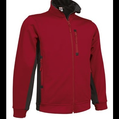 Casaco softshell vermelho com fechos e detalhes pretos