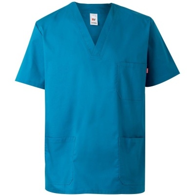 Camisola médica azul turquesa com bolsos e decote em V