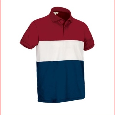 Polo tricolor com vermelho, branco e azul