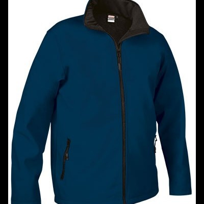 Casaco azul escuro com fecho de correr preto e bolsos laterais