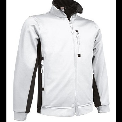 Casaco desportivo branco com detalhes pretos e fechos de correr