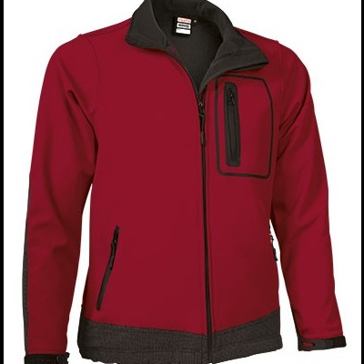 Casaco softshell vermelho com fechos pretos e gola preta