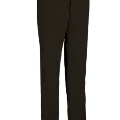 Calças compridas pretas com presilhas para cinto e fecho frontal