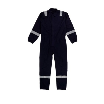 Macacão de trabalho azul escuro com faixas refletoras cinzentas