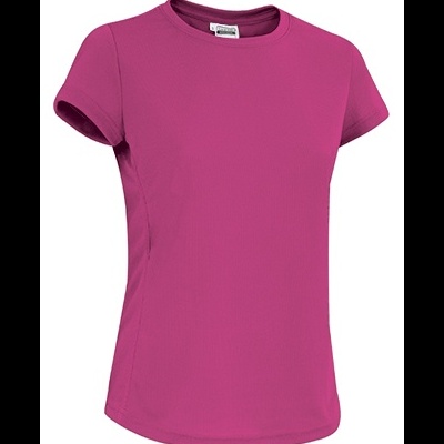 T-shirt feminina rosa fúcsia de manga curta com gola redonda