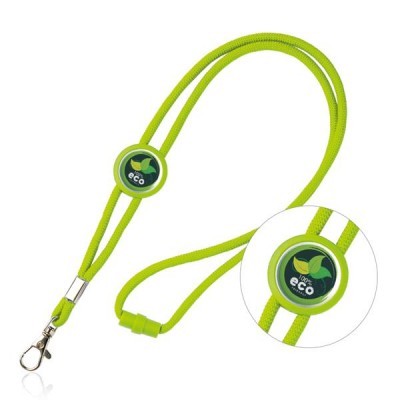 Cordão verde limão com mosquetão e botão ecológico