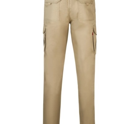 Calças cargo bege com cintura elástica e bolsos