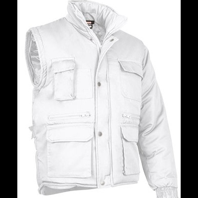 Colete acolchoado branco com mangas e bolsos frontais