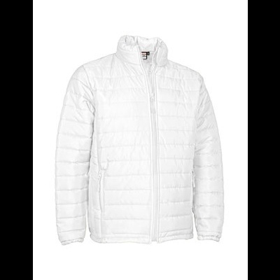 Casaco branco acolchoado com fecho de correr e gola alta