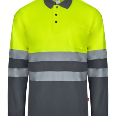 Camisola de trabalho amarelo fluorescente e cinzento escuro com faixas refletoras