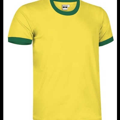 T-shirt amarela com gola e punhos verdes