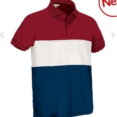 Polo tricolor vermelho, branco e azul para homem