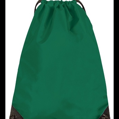 Saco tipo mochila verde com cordões e reforços em couro preto
