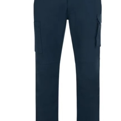 Calças compridas azuis com bolsos laterais tipo cargo