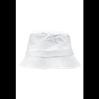 Chapéu tipo pescador branco com aba larga e costuras visíveis