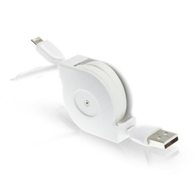 Cabo USB branco retráctil com estojo circular