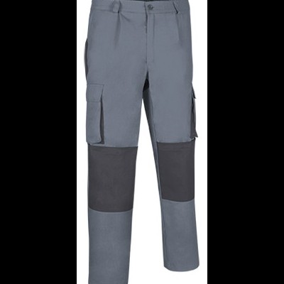 Calças de trabalho cinzentas com reforços pretos e bolsos laterais