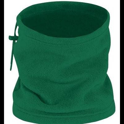 Cachecol gola tubarão verde de tecido polar com cordão ajustável.