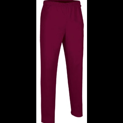 Calças bordô compridas com cintura elástica, fundo branco