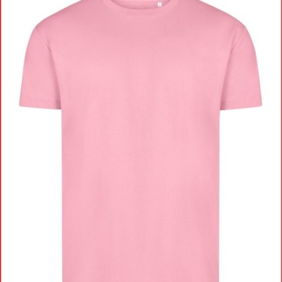 T-shirt rosa lisa de algodão com gola redonda