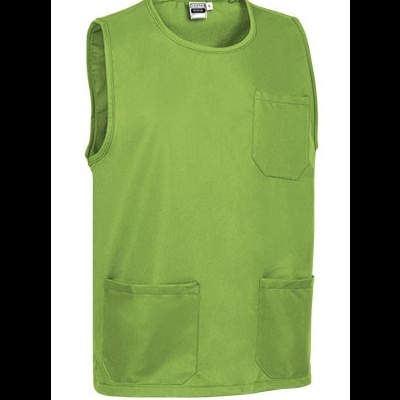 Camisola verde sem mangas com três bolsos frontais e gola redonda