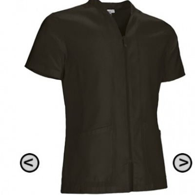 Casaco profissional preto de manga curta com fecho e bolsos