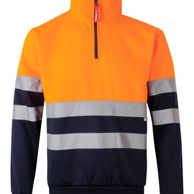 Camisola de alta visibilidade laranja e preta com faixas refletoras cinza