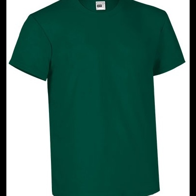 Camiseta verde escura de manga curta com etiqueta interna visível