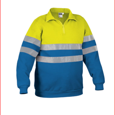 Sweatshirt alta visibilidade amarelo e azul com fitas refletoras