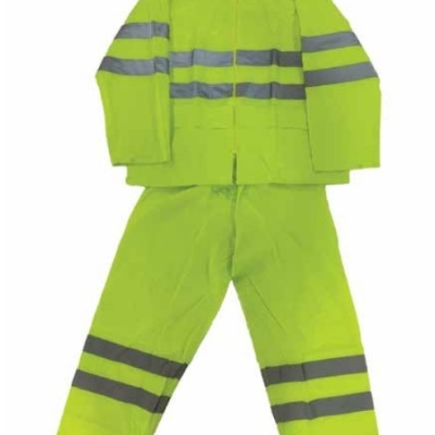 Conjunto roupa alta visibilidade amarelo com faixas refletoras cinzentas