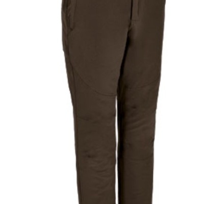 Calças castanhas escuras com fecho e bolsos