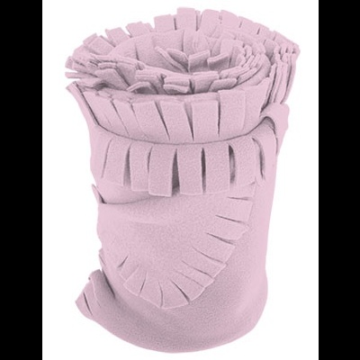 Manta cor-de-rosa enrolada com franjas em tecido suave