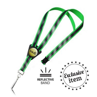 Coleira de pescoço verde com riscas reflexivas e etiqueta amarela Silky