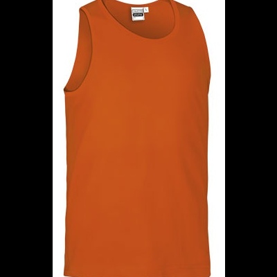 Camisola sem mangas laranja com etiqueta interior visível