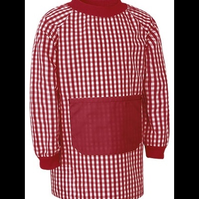 Veste de manga comprida xadrez vermelho e branco com bolso frontal vermelho