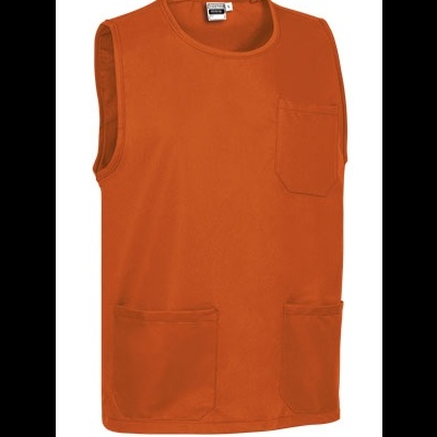 Camisola laranja sem mangas com três bolsos e etiqueta de marca