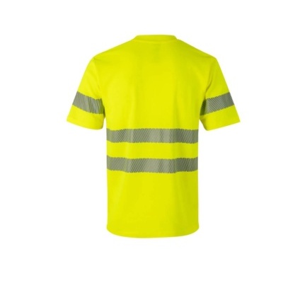 T-shirt amarela de alta visibilidade com faixas refletoras