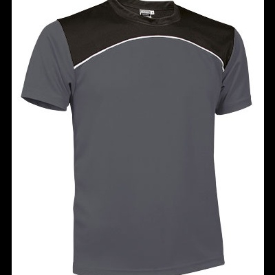 Camiseta desportiva cinza com parte superior preta e detalhe branco