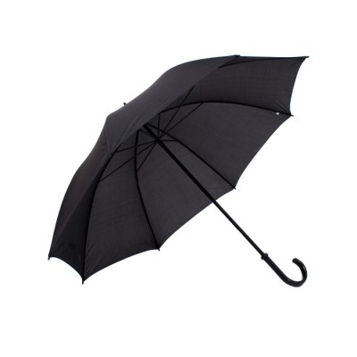 Guarda-chuva preto aberto com cabo curvo preto