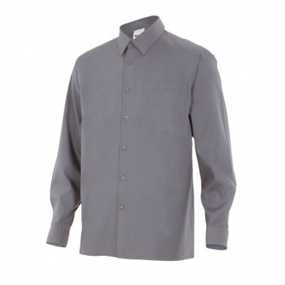 Camisa masculina cinzenta de manga comprida com bolso no peito