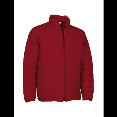 Casaco acolchoado vermelho com fecho frontal e gola alta