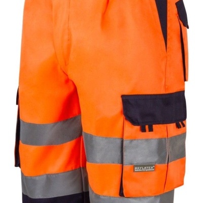 Calções de trabalho laranja com faixas refletores e bolsos